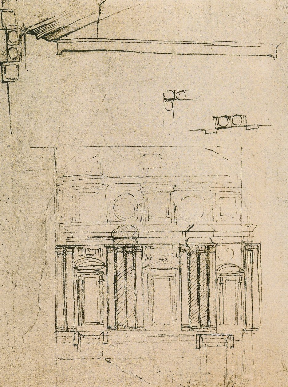 Study for the facing of the ricetto of the Laurentian Library (drawing by Michelangelo) by Michelangelo Buonarroti
