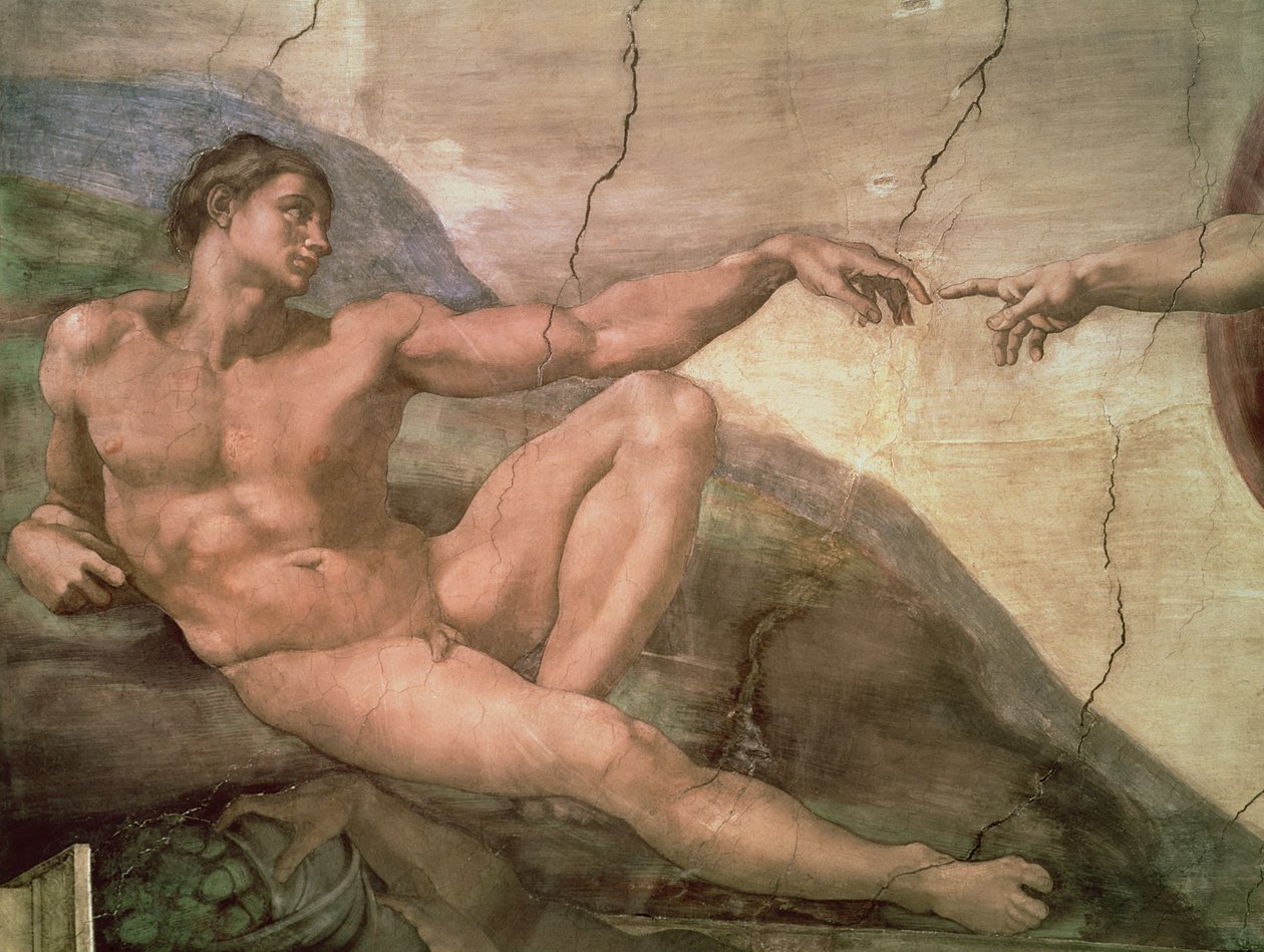 The Creation of Adam, from the Sistine Ceiling, 1511 (pre-restoration) by Michelangelo Buonarroti