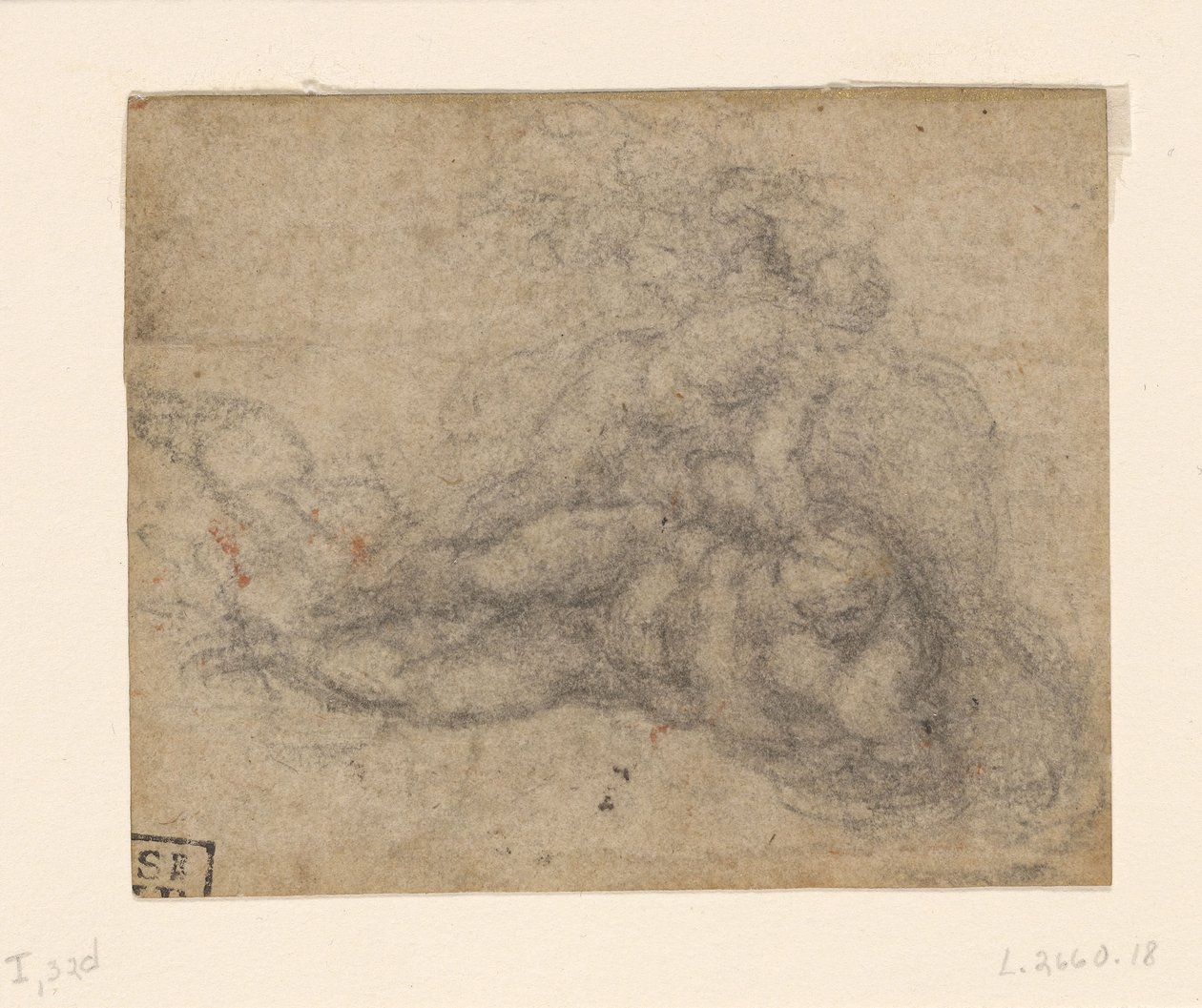 David and Goliath. Verso Ruled Architectural Studies, ca. 1550-1556, I, 32d by Michelangelo