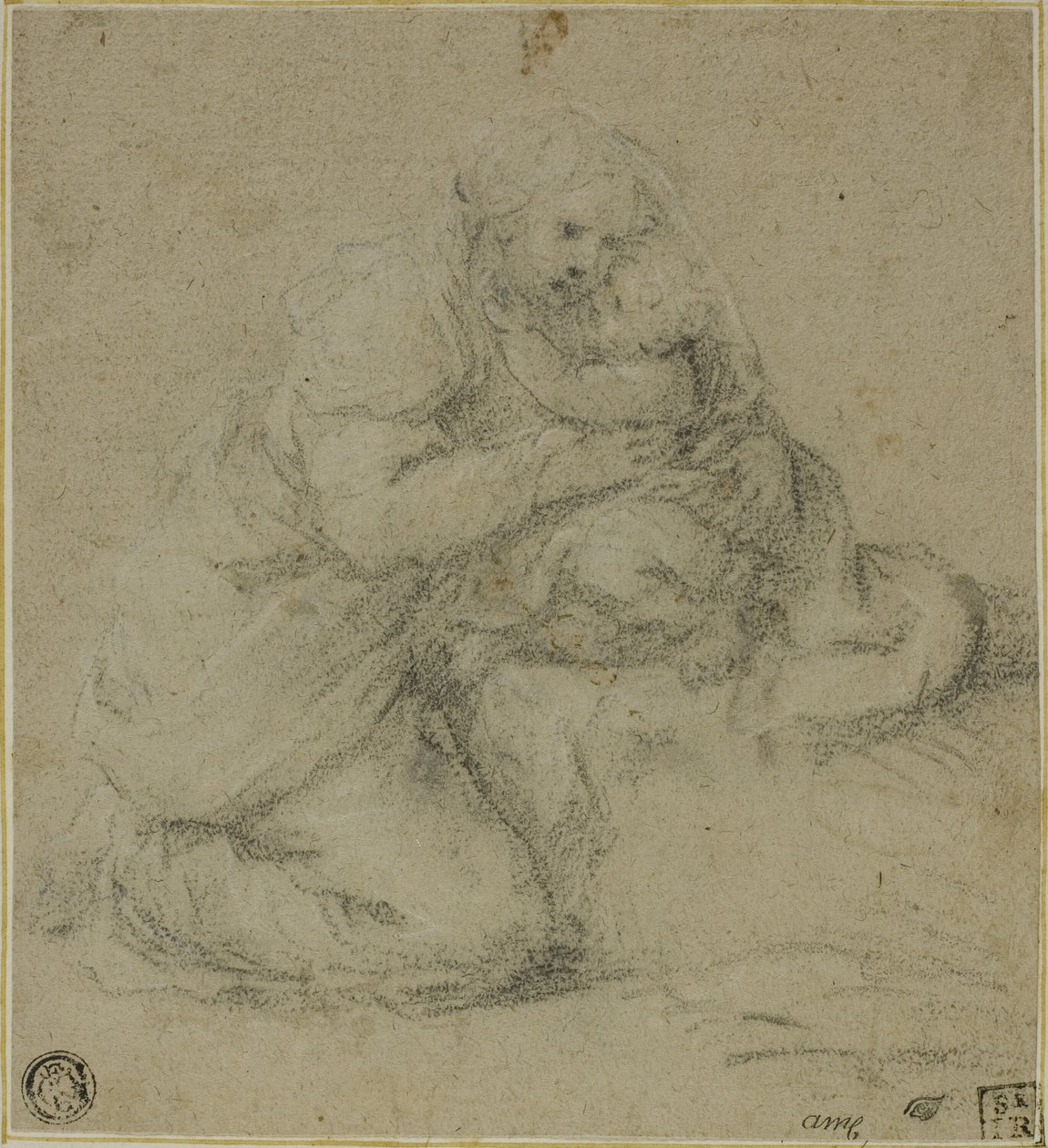 Kneeling Mother Embracing Child by Michelangelo Anselmi