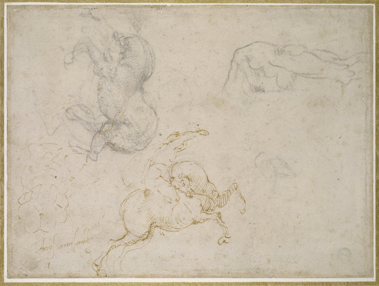 A Horseman Charging and Other Studies by Michelangelo Buonarroti