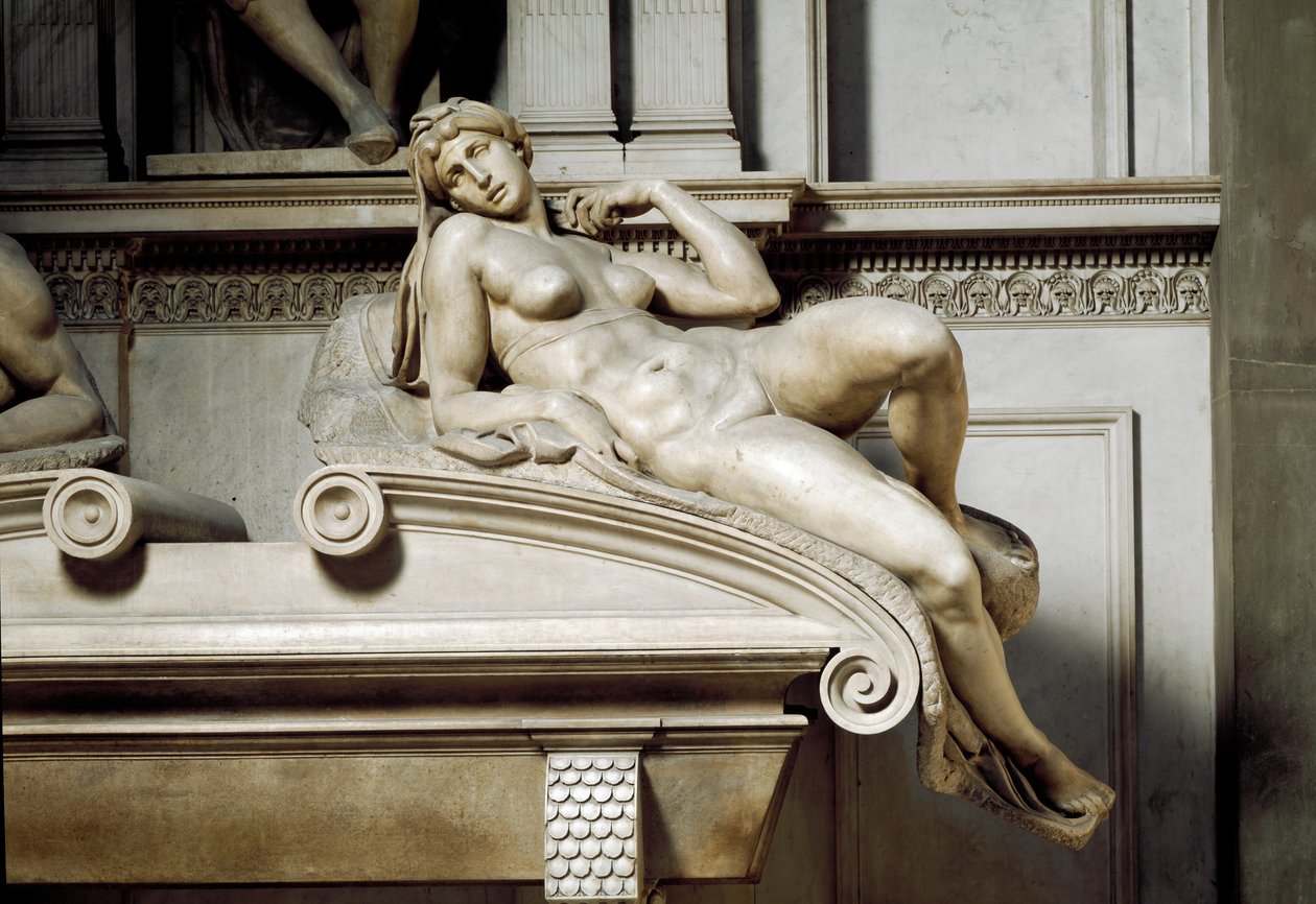 Allegory of the Aurora. Tomb of Laurent II of Medicis. Marble Sculpture 1531 by Michelangelo Buonarroti
