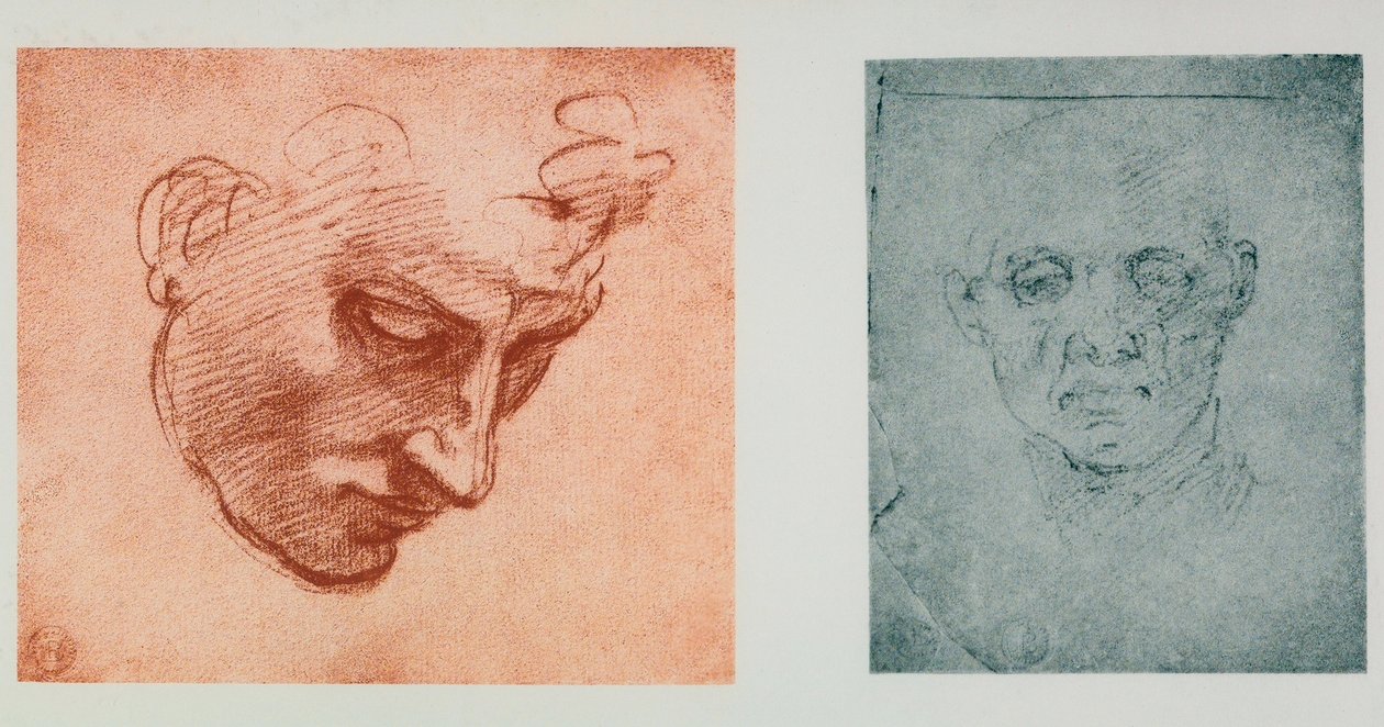 Front view of a face, and one in profile; drawings by Michelangelo. Casa Buonarroti, Florence by Michelangelo Buonarroti