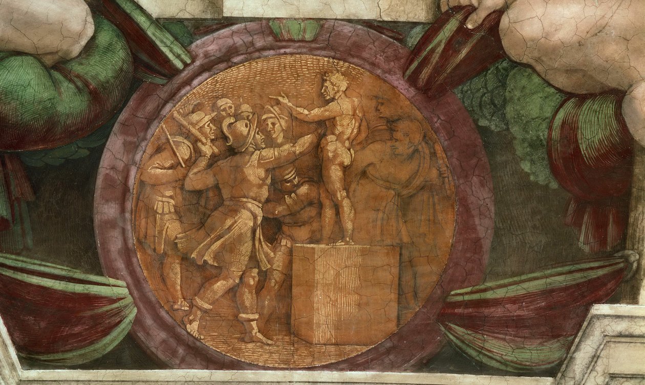 Medallion Represents the Destruction of the Statue of the God Baal by Michelangelo Buonarroti