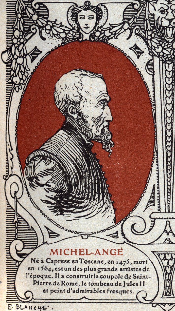 Portrait of the Italian Renaissance painter, Michelangelo Buonarroti known as Michelangelo by Michelangelo Buonarroti