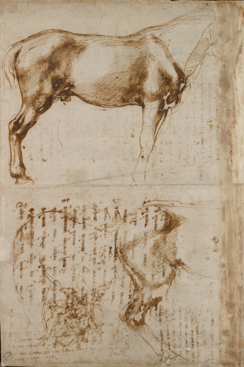 Studies of a Horse and of a Horseman attacking Foot-soldiers, early 16th century by Michelangelo Buonarroti