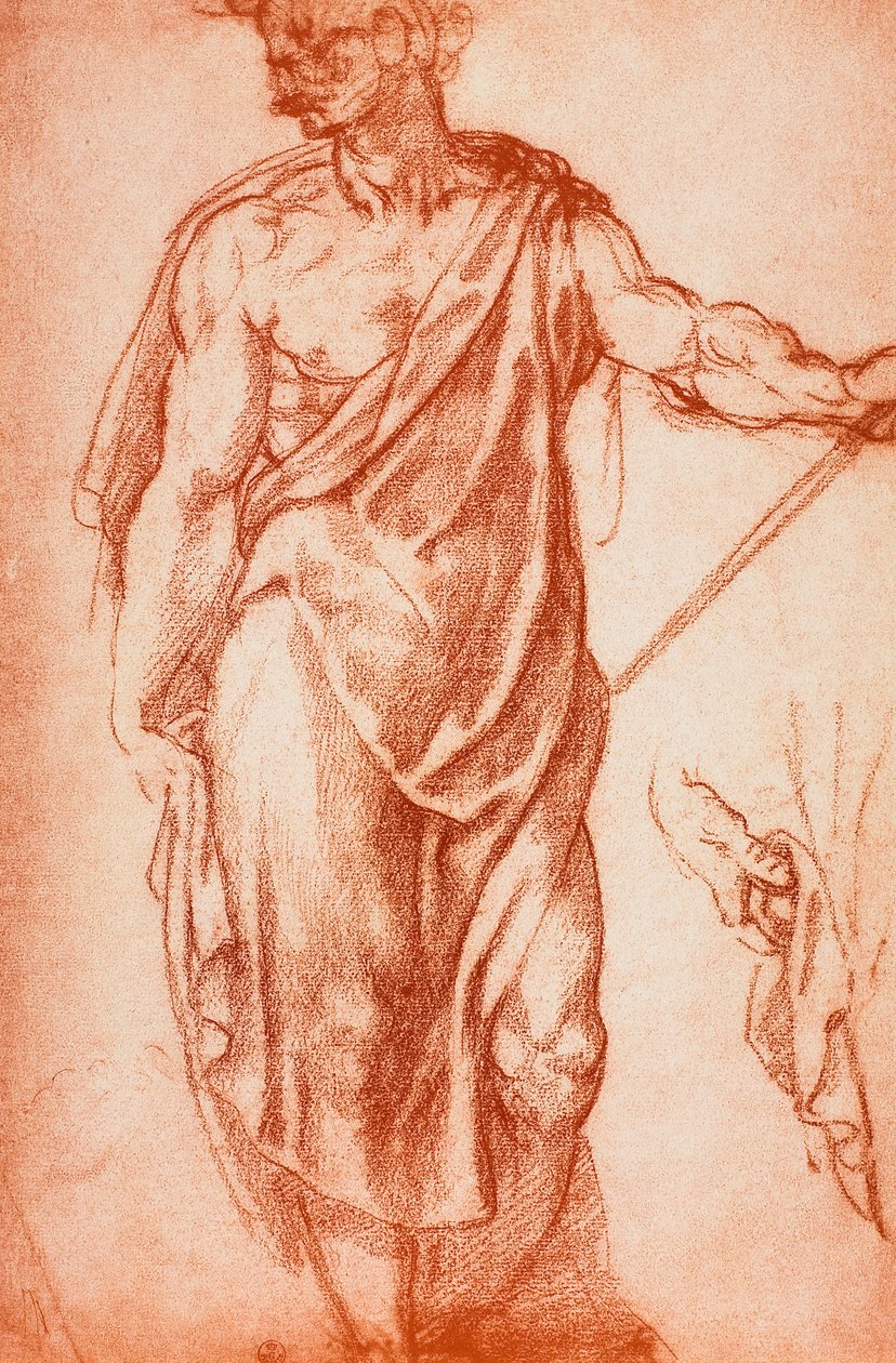 Study of a Draped Virile Figure, Drawing by Leonardo da Vinci by Michelangelo Buonarroti