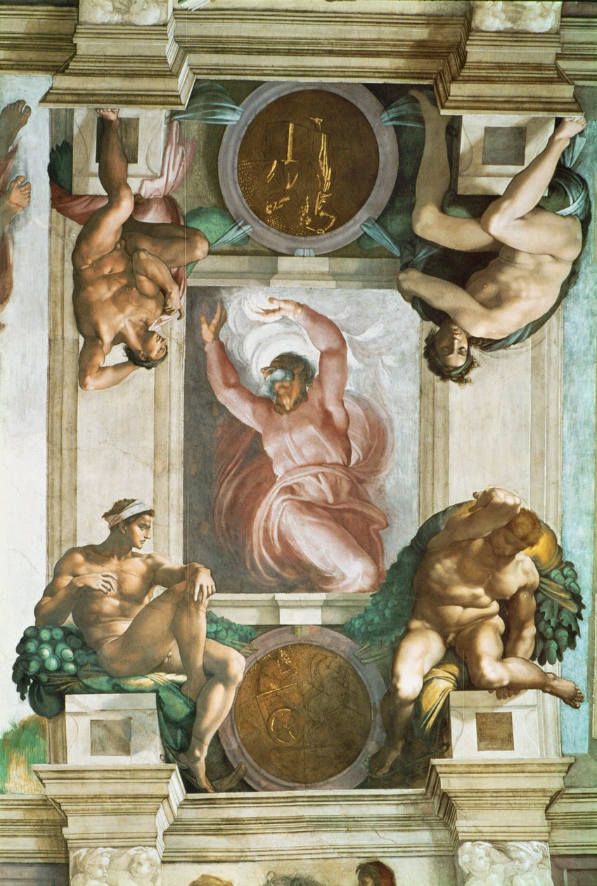 The Sistine Chapel; Ceiling Frescos (after restoration) by Michelangelo Buonarroti