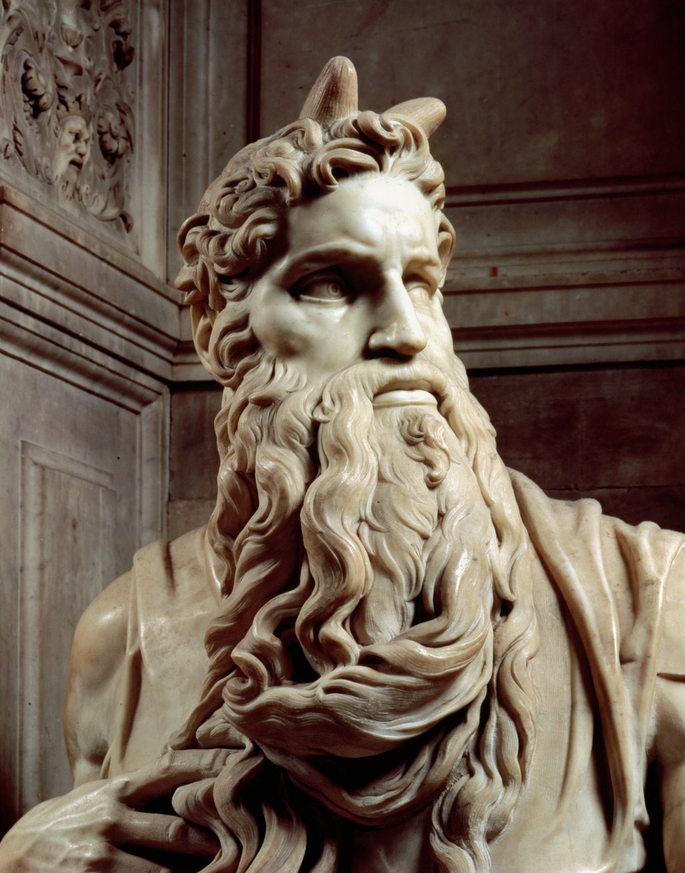 Tomb of Pope Julius II, detail of the head of Moses, 1513-16 by Michelangelo Buonarroti