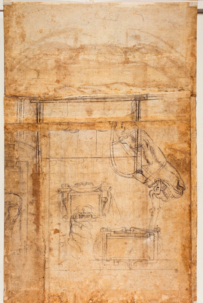 Various Studies of Figures and Architecture by Michelangelo Buonarroti