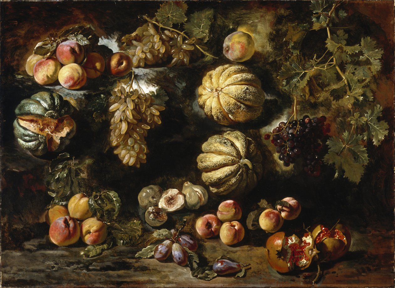 Still Life with Melons, Peaches, Figs, and Grapes by Michele Pace del Campidoglio