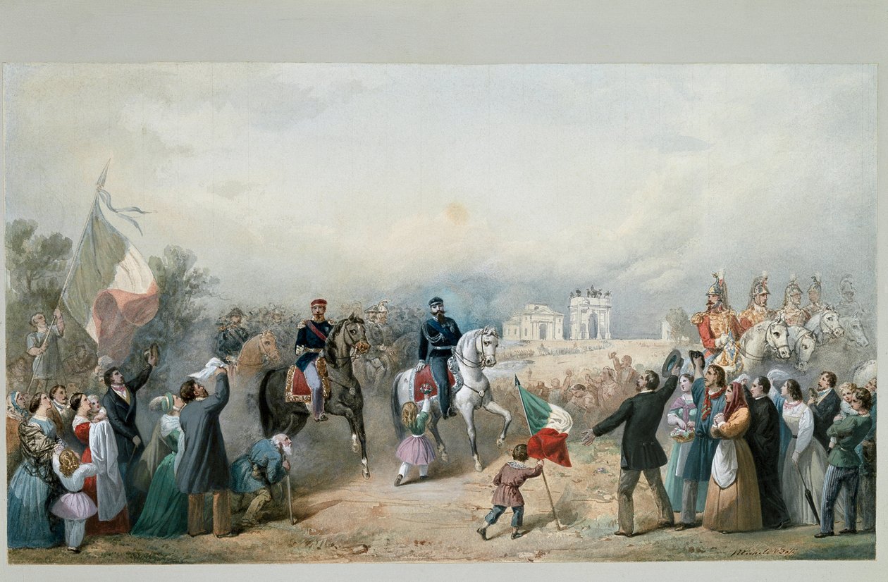 Triumphal entry of King of Sardinia Vittorio Emanuele II and Napoleon III in Milan on June 8th 1859 by Michele Bisi