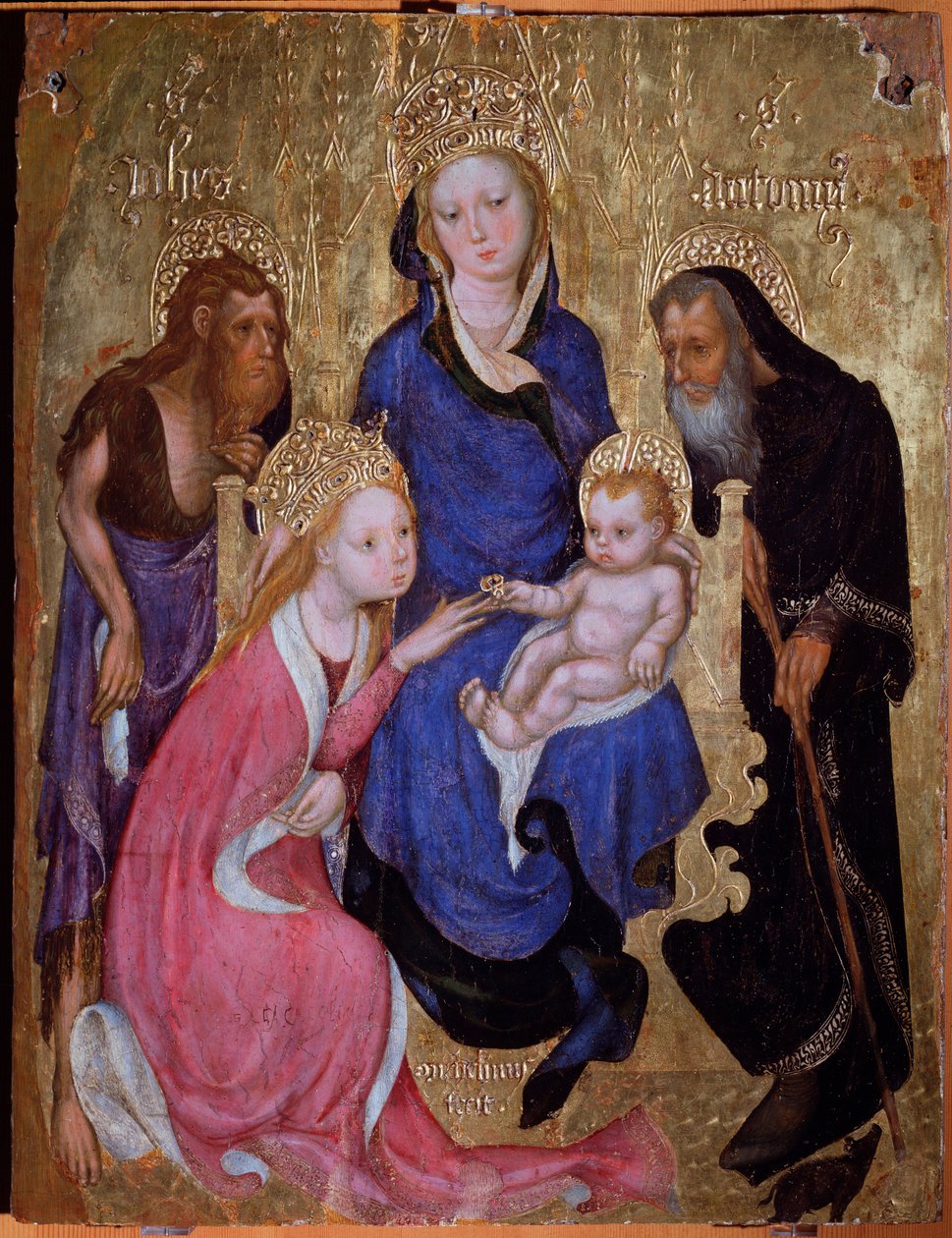 The mystical marriage of Saint Catherine with Saints John the Baptist and Anthony of Egypt by Michelino Molinari da (attr. to) Besozzo