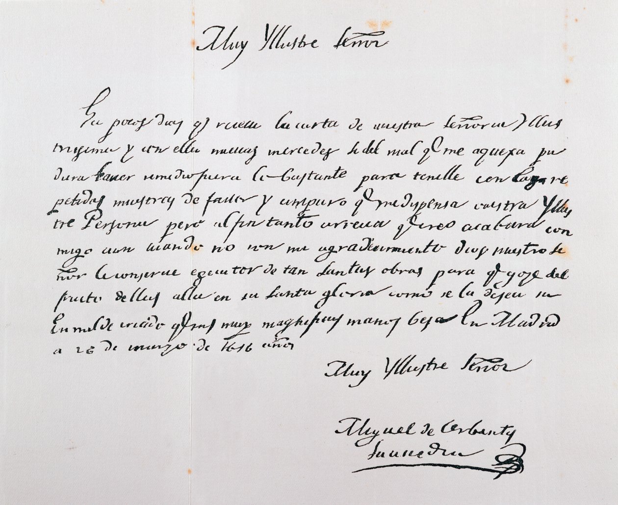 Letter written to Archbishop of Toledo, March 26, 1616 by Miguel de Cervantes Saavedra