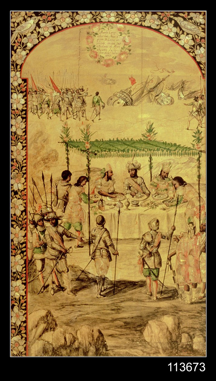 The Conquest of Mexico: Hernando Cortes Orders the Destruction of the Ships and Meets with the Ambassadors of Montezuma in 1520 by Miguel and Juan Gonzalez