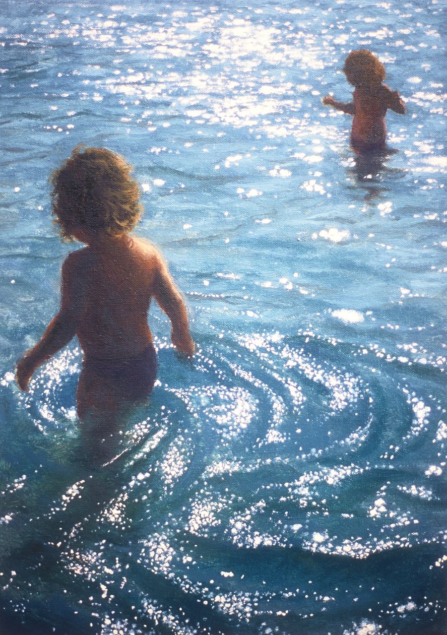 Twins in Outdoor Pool by Mike Briscoe
