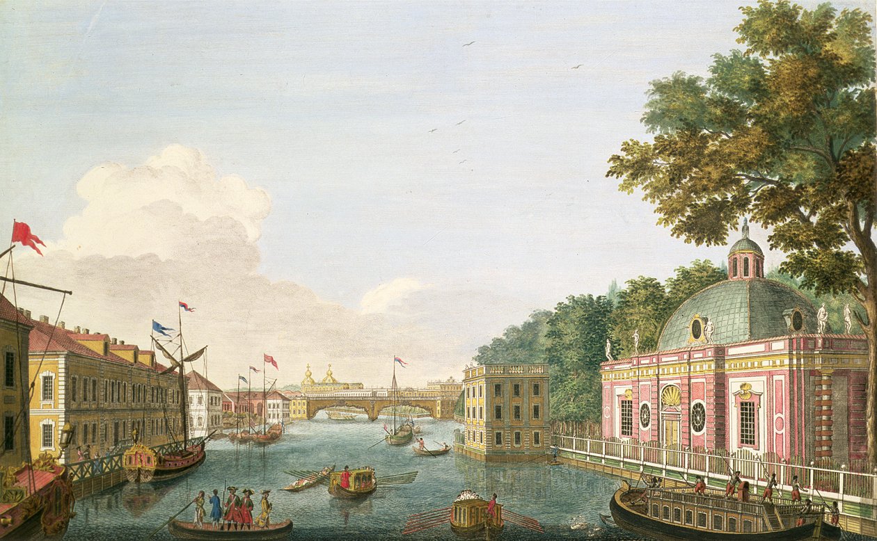 View of the Fontanka River from the Grotto and the Guest Palace by Mikhail Ivanovich Makhaev