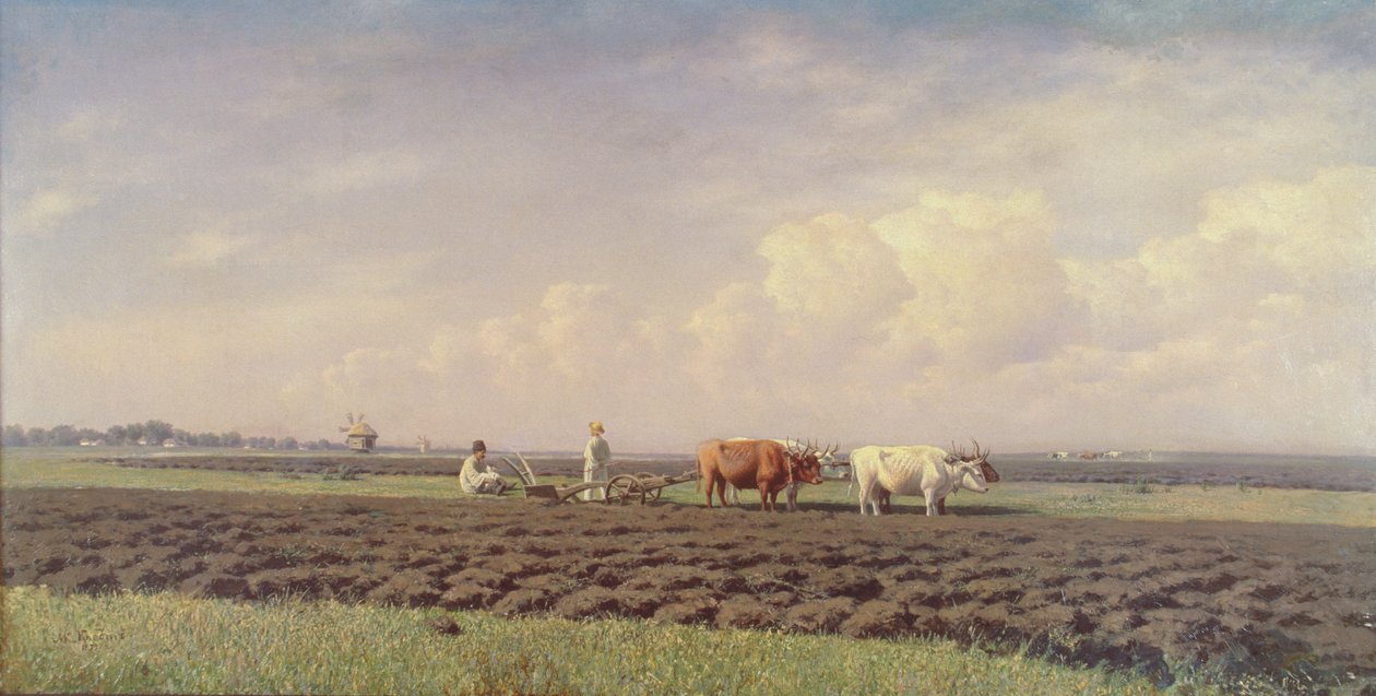 Ploughmen in the Ukraine, 1879 by Mikhail Konstantinovitch Clodt von Jurgensburg