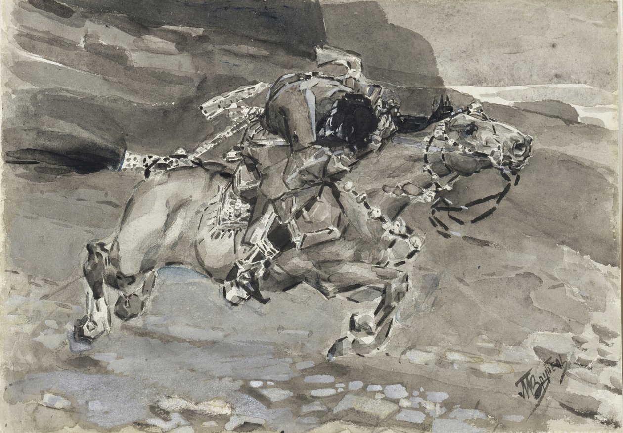 Horseman. Illustration to the poem The Demon by Mikhail Lermontov by Mikhail Aleksandrovich Vrubel