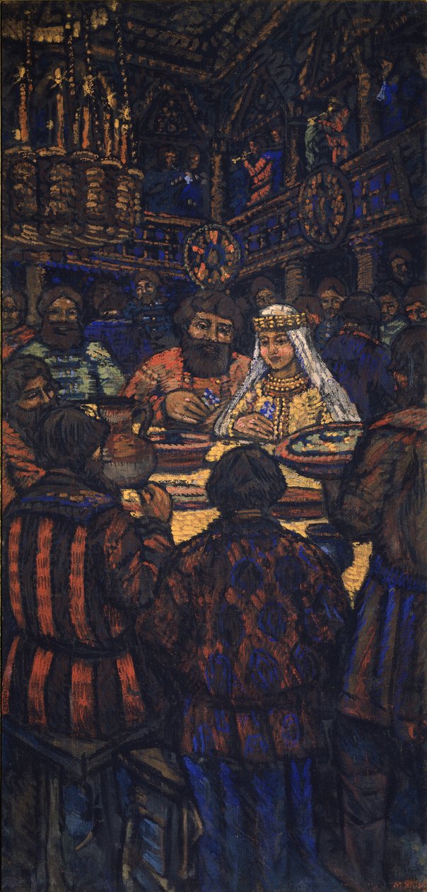 The Wedding of the Grand Duke Vladimir I. Svyatoslavich Triptych, Central Panel by Mikhail Nikolayevich Yakovlev