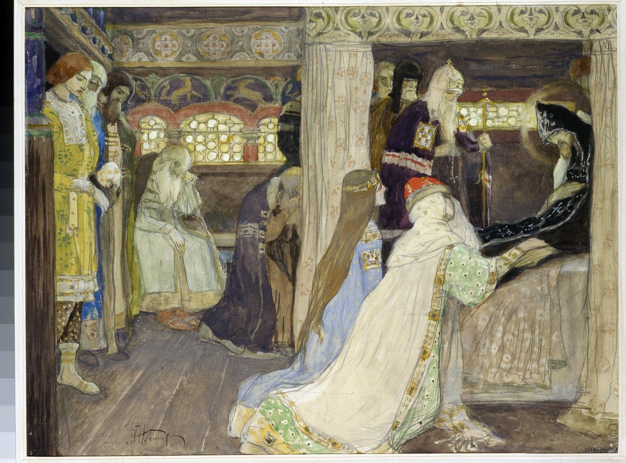 The Decease of Grand Duke Alexander Nevsky (1220-1263). Work by Mikhail Vasilyevich Nesterov (1862-1942) by Mikhail Vasilievich Nesterov