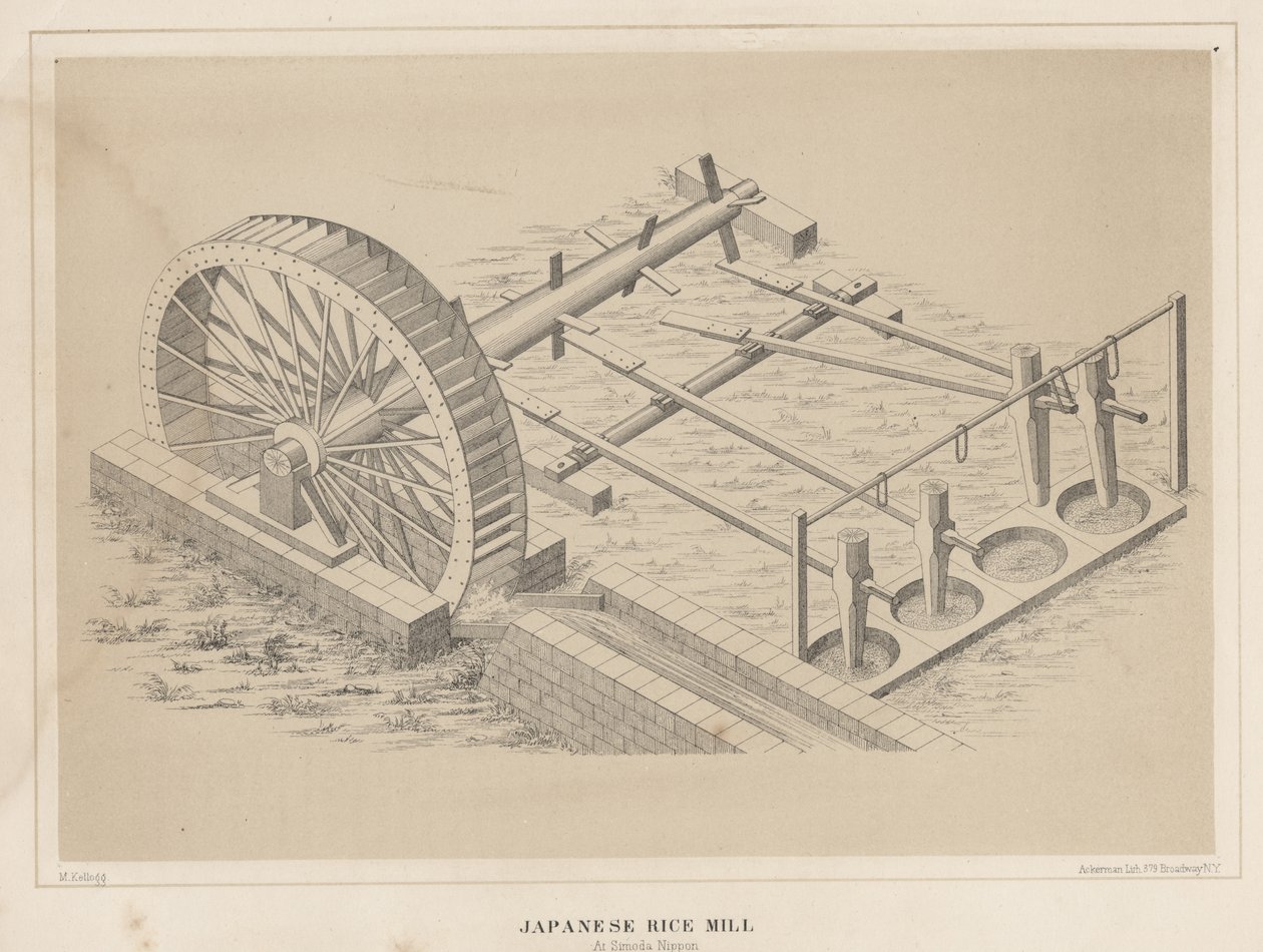 Japanese Rice Mill at Simoda, 1855 by Miner Kilbourne Kellogg