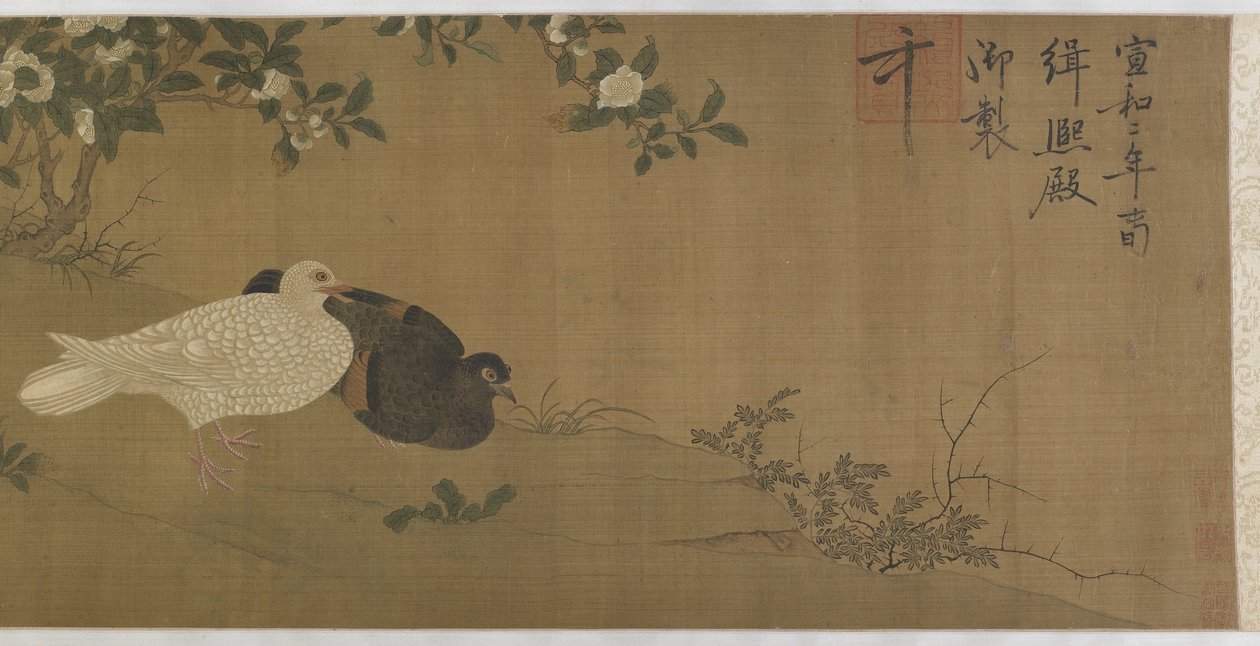 Camelias, Pigeons and Song Birds by Ming Dynasty Chinese School