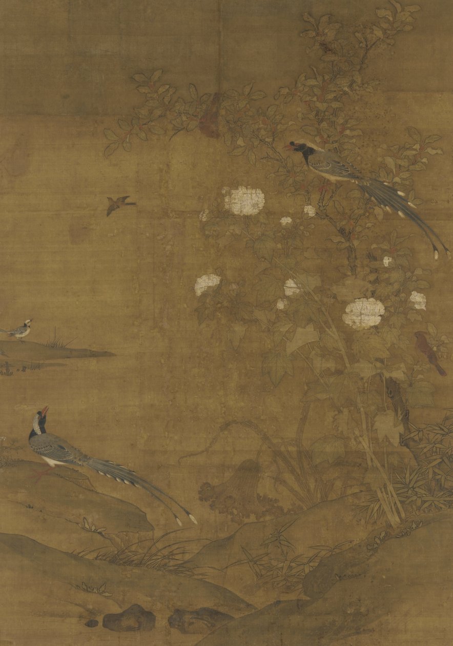 Magpies, Waxwing, Hibiscus and Cinnamon by Ming Dynasty Chinese School