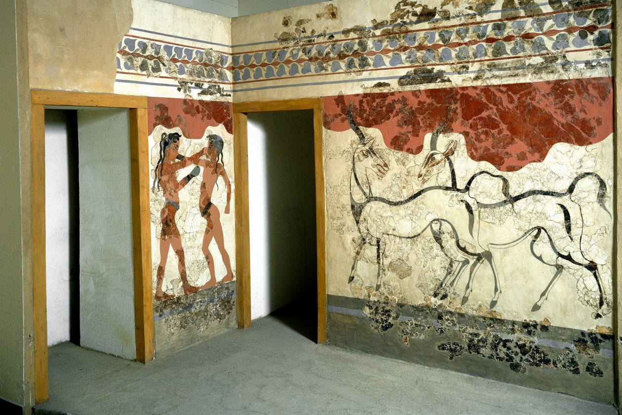 Minoan Art: animals and fighter fight (Fresco) by Minoan