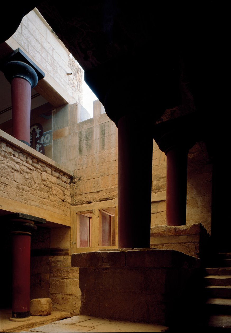 Minoan Art: View of the Interior of the Palace of King Minos in Knossos, Oriental Staircase and Skylight by Minoan