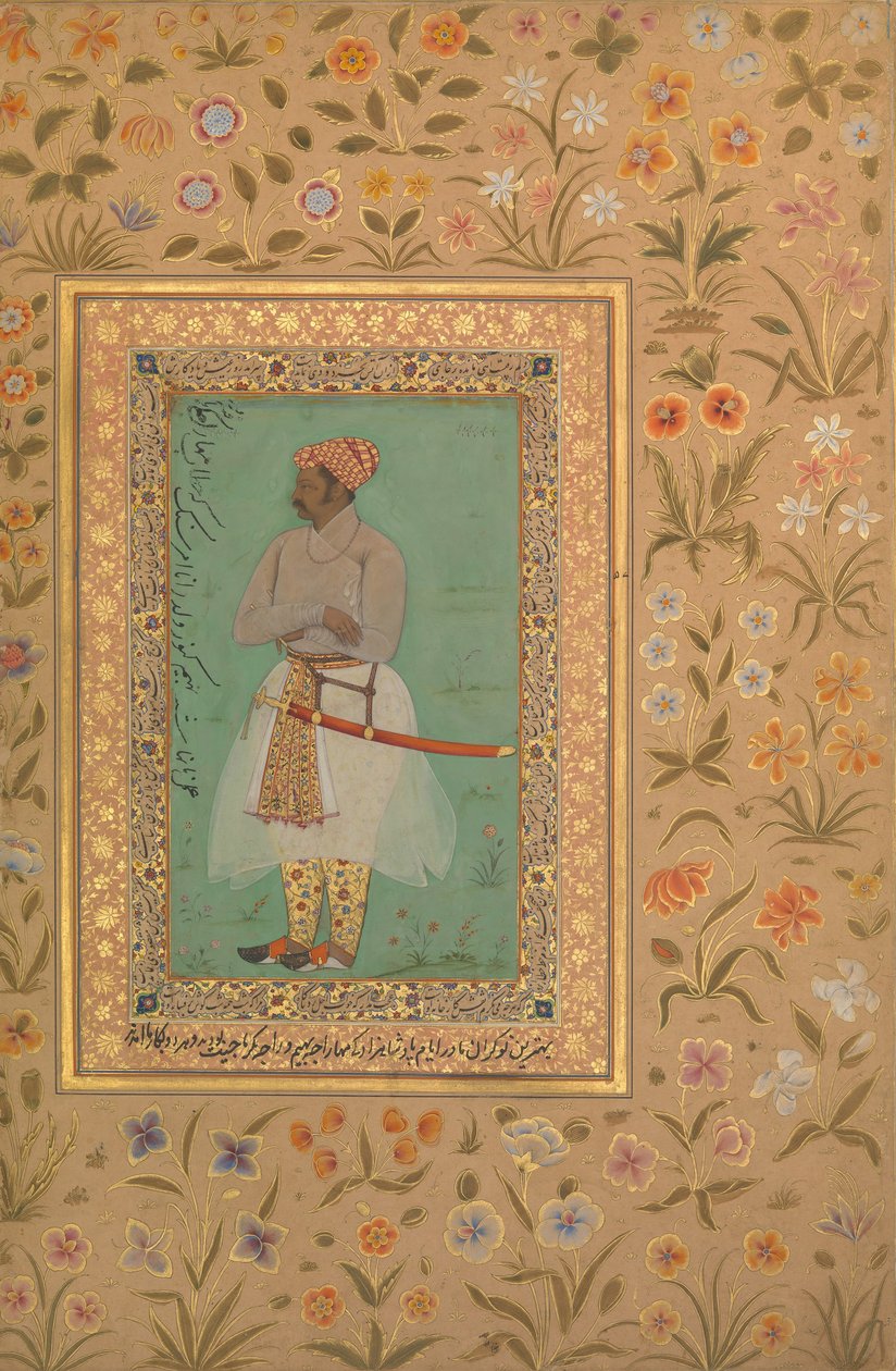 Portrait of Maharaja Bhim Kanwar, Folio from the Shah Jahan Album by Mir 