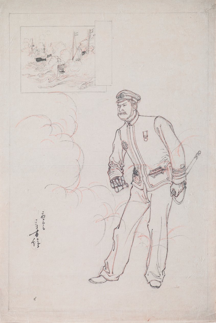 Preparatory Drawing for a Woodblock Print Depicting a Japanese Naval Officer during the Sino-Japanese War by Mizuno Toshikata