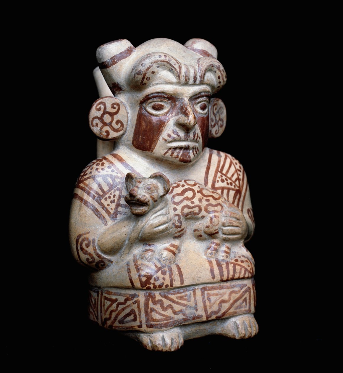 Pre-Columbian Art, Mochica Civilization: A Mochica Chief with a Feline in His Arms by Moche Moche