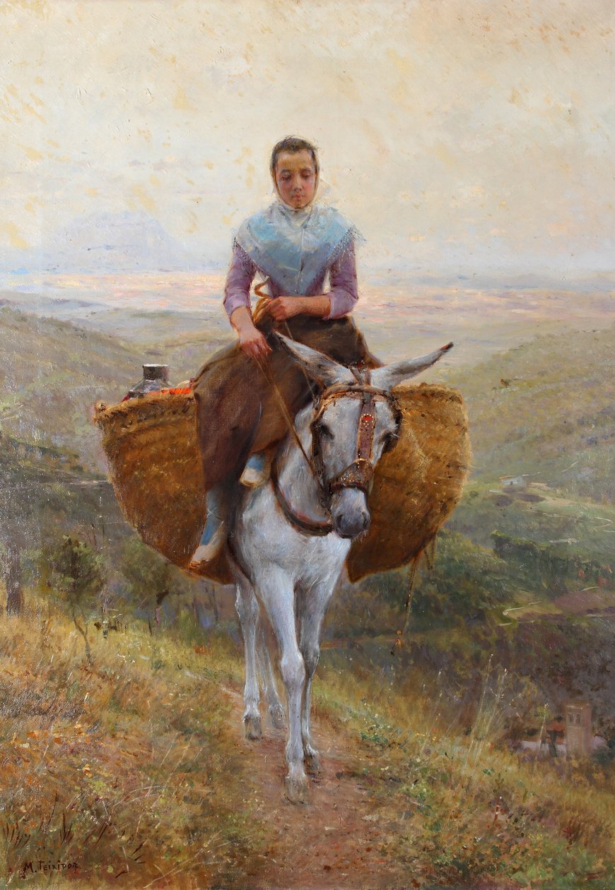 Women Riding a Donkey by Modesto Teixidor y Torres