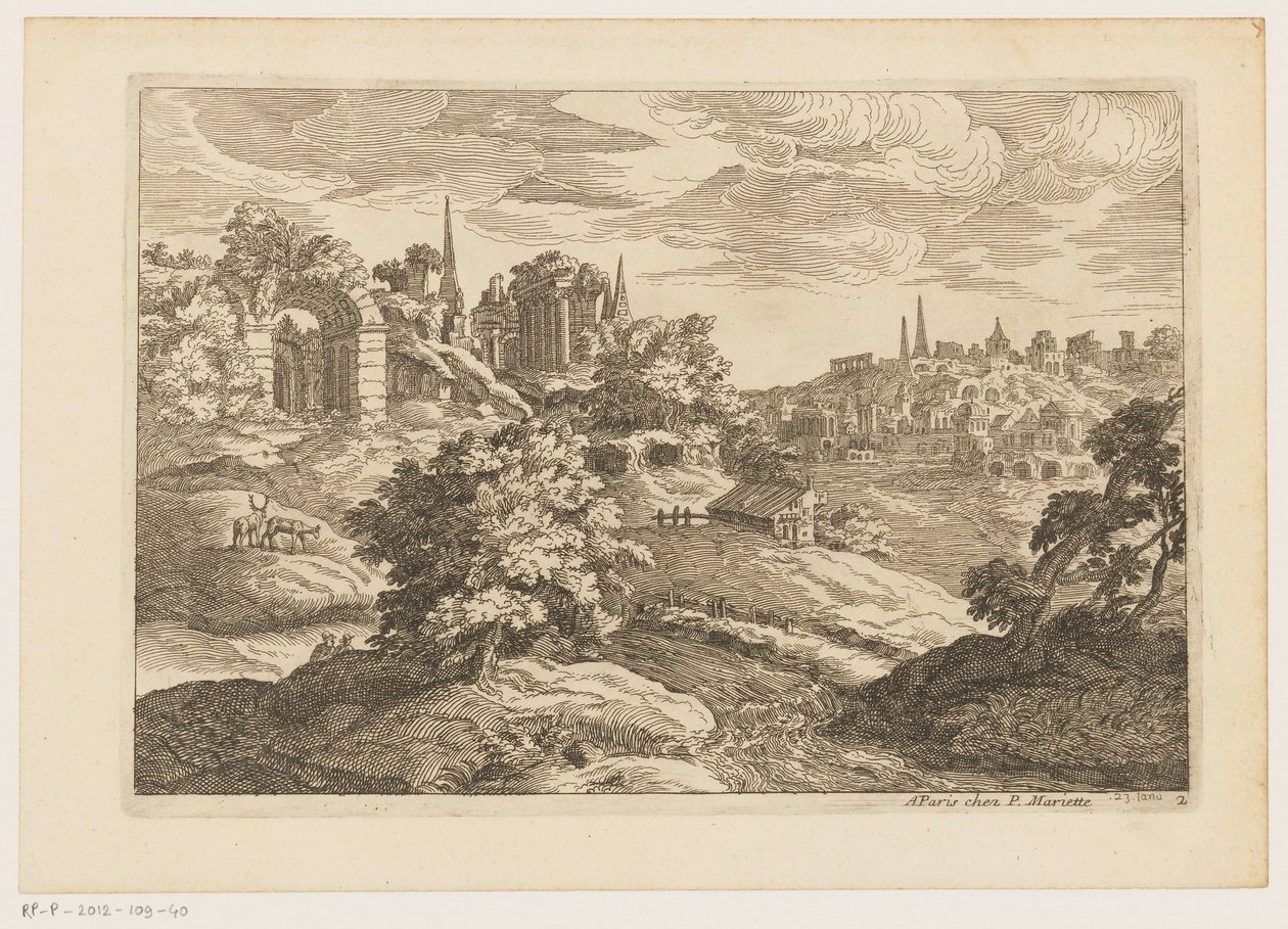 Landscape with Ruins and Deer (Landscapes after Titian) by Moise Jean Baptiste Fouard