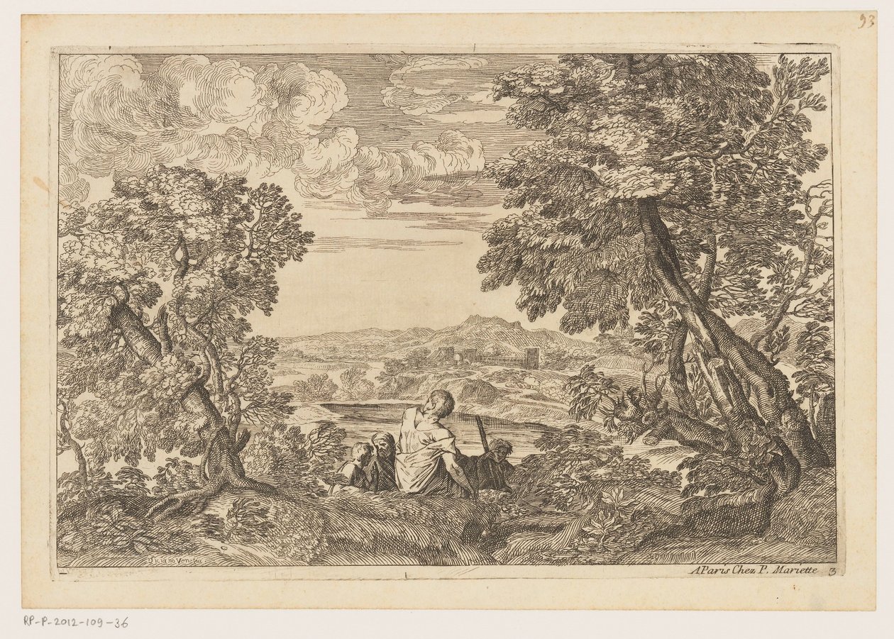 Landscape with Four Resting Men (Landscapes after Titian series) by Moise Jean Baptiste Fouard