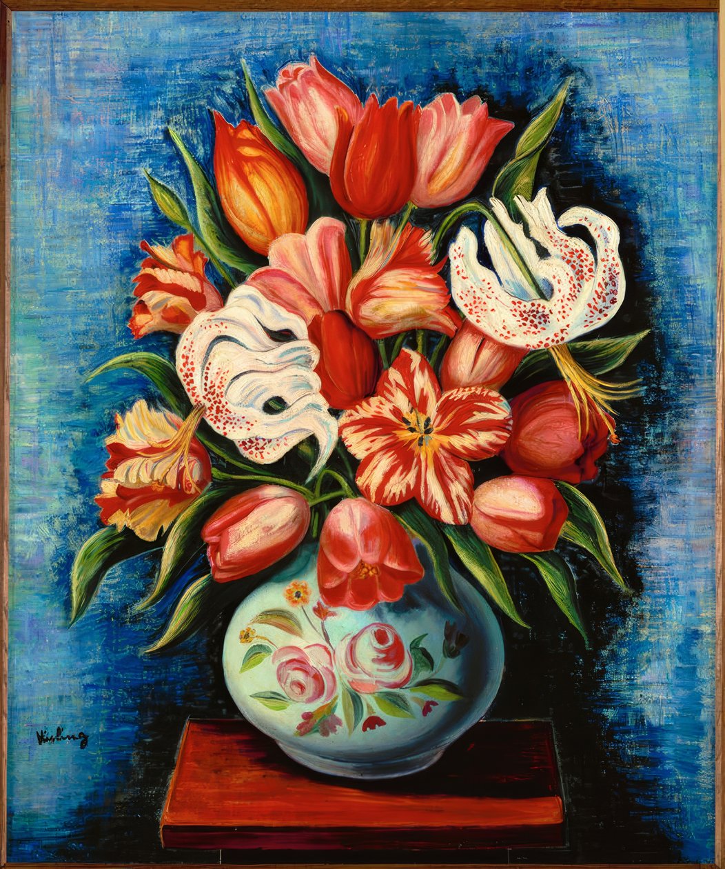 Bouquet of Flowers with Tulips and Lilies by Moise Kisling