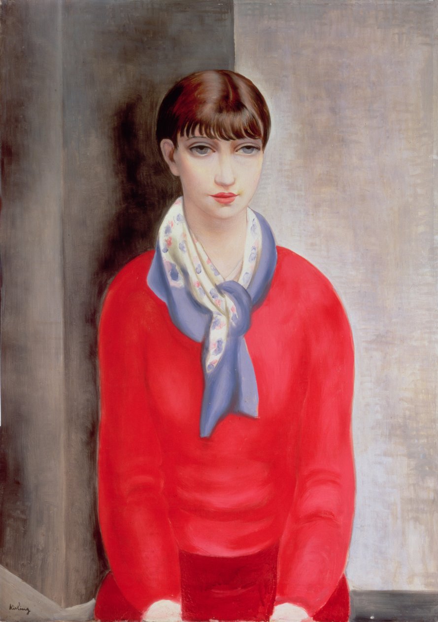 Kiki de Montparnasse in a Red Jumper and a Blue Scarf by Moise Kisling