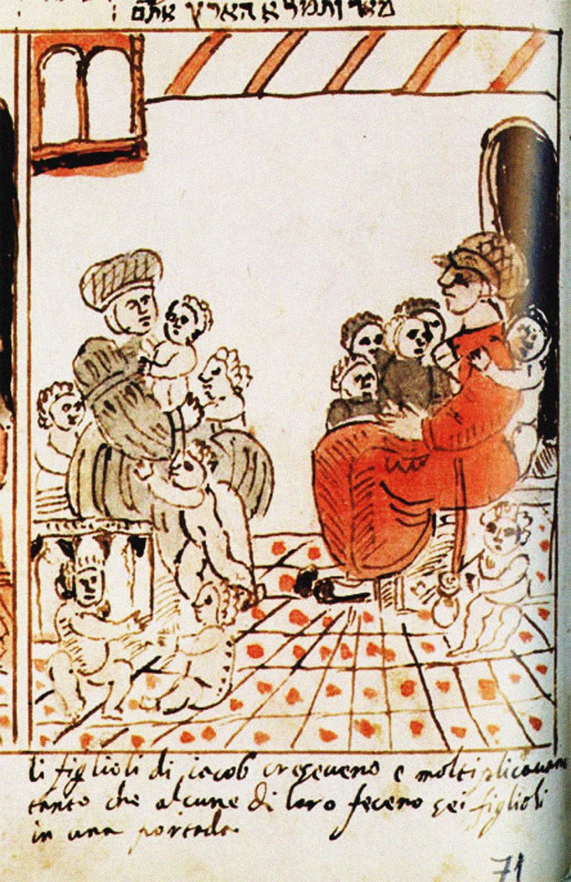 The Multiplication of the Israelites in Egypt. The Codex Choumach Picture Pentateuch of Moses by Moise del Castellazzo