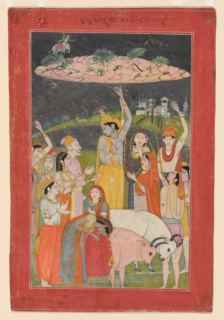 Krishna Holding Mount Govardhan, Pahari School by Mola Ram (attr. to)