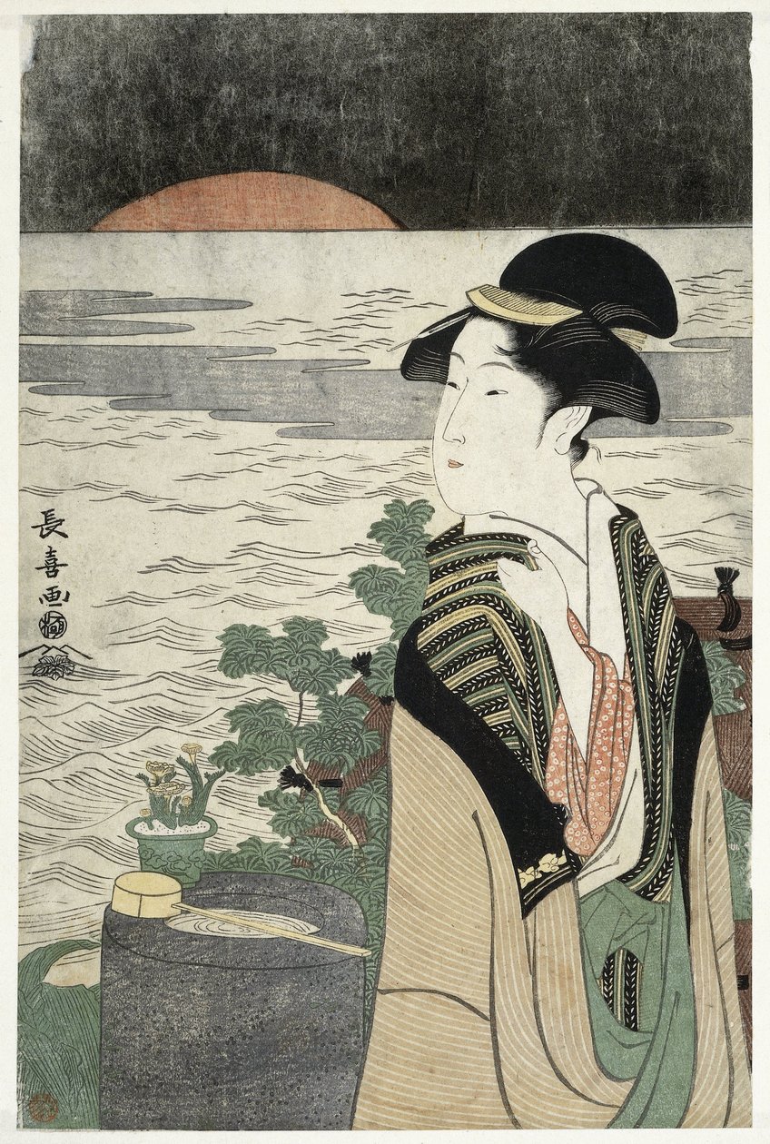 Young Woman at Sunrise by Momokawa Chôki