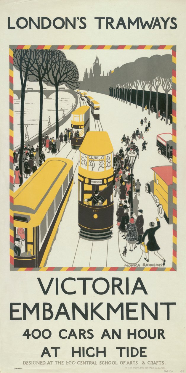 Victoria Embankment, London County Council LCC Tramways Poster, 1926 by Monica Rawlins