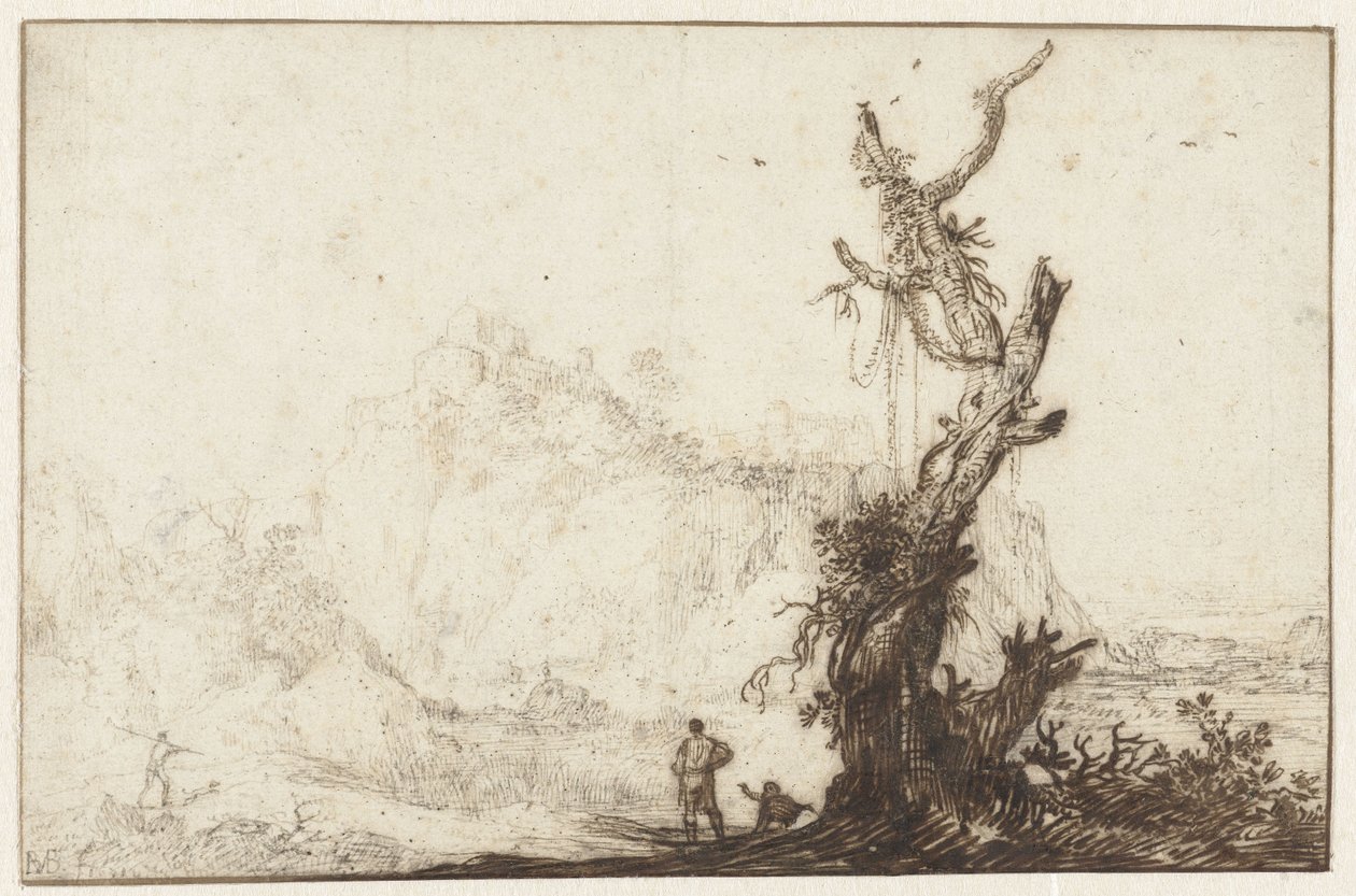 Mountainous Landscape with a Bare Tree in the Foreground by Monogrammist BVB