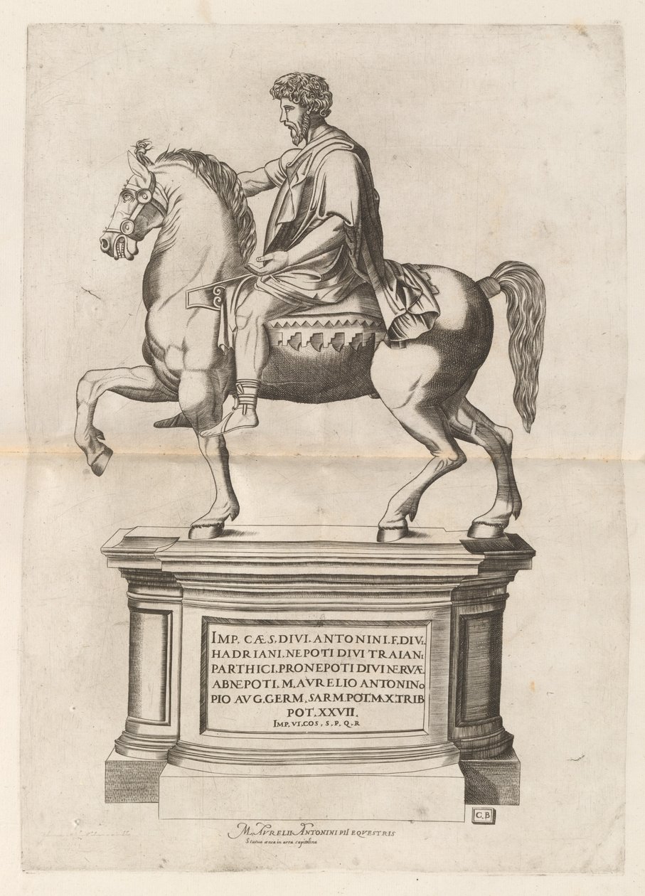 Equestrian Statue of Marcus Aurelius by Monogrammist CB after Nicolaus Beatrizet