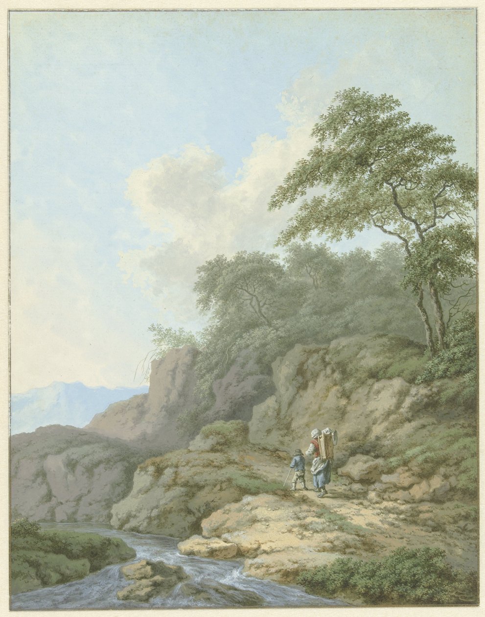 Landscape with Woman and Boy on the Road by Monogrammist FWH (possibly)
