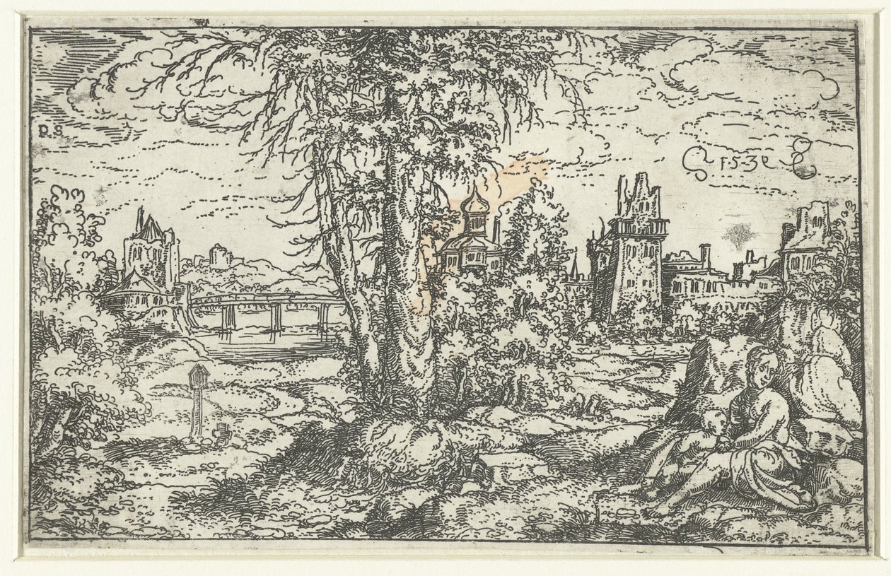 Landscape with Woman and Child by Monogrammist PS (Duitsland)