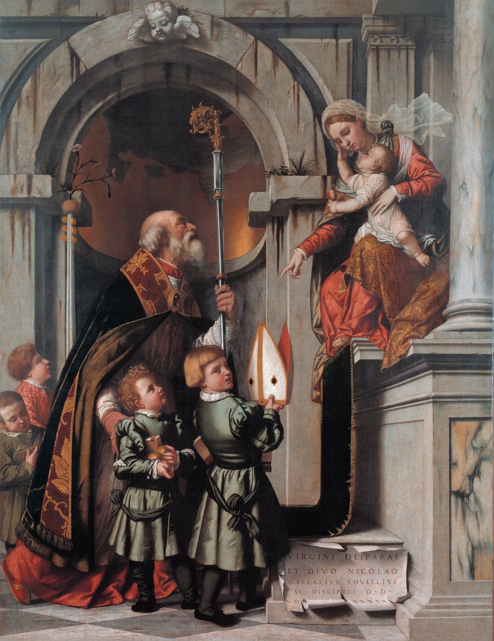 St. Nicholas of Bari presents the Rovelli students to Madonna and Child by Moretto da Brescia