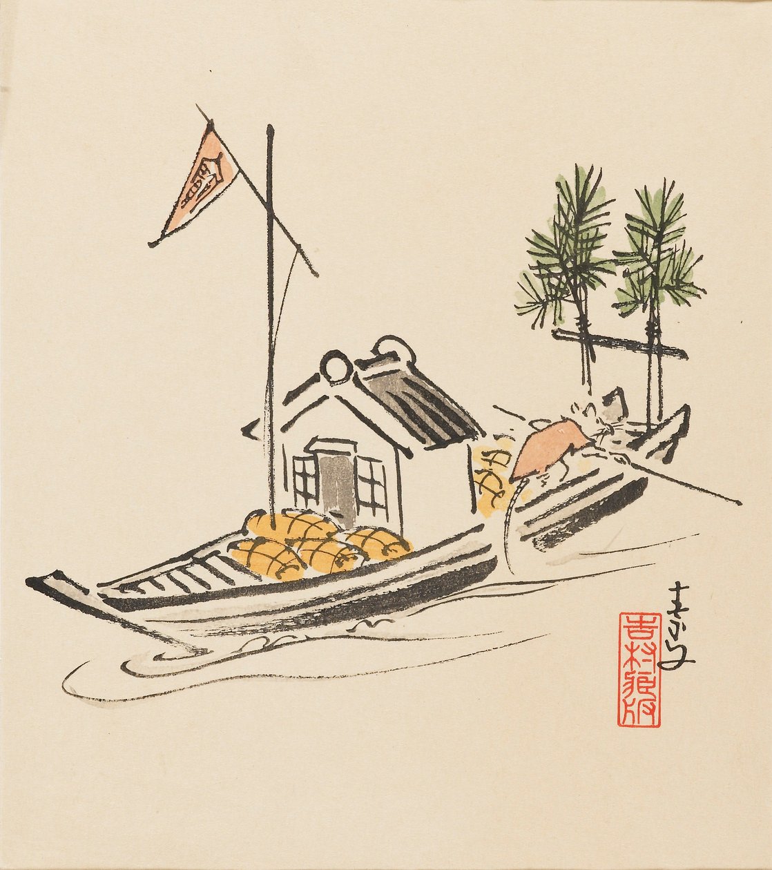 Takarabune poled by rat, late 19th century by Morikawa Sobun