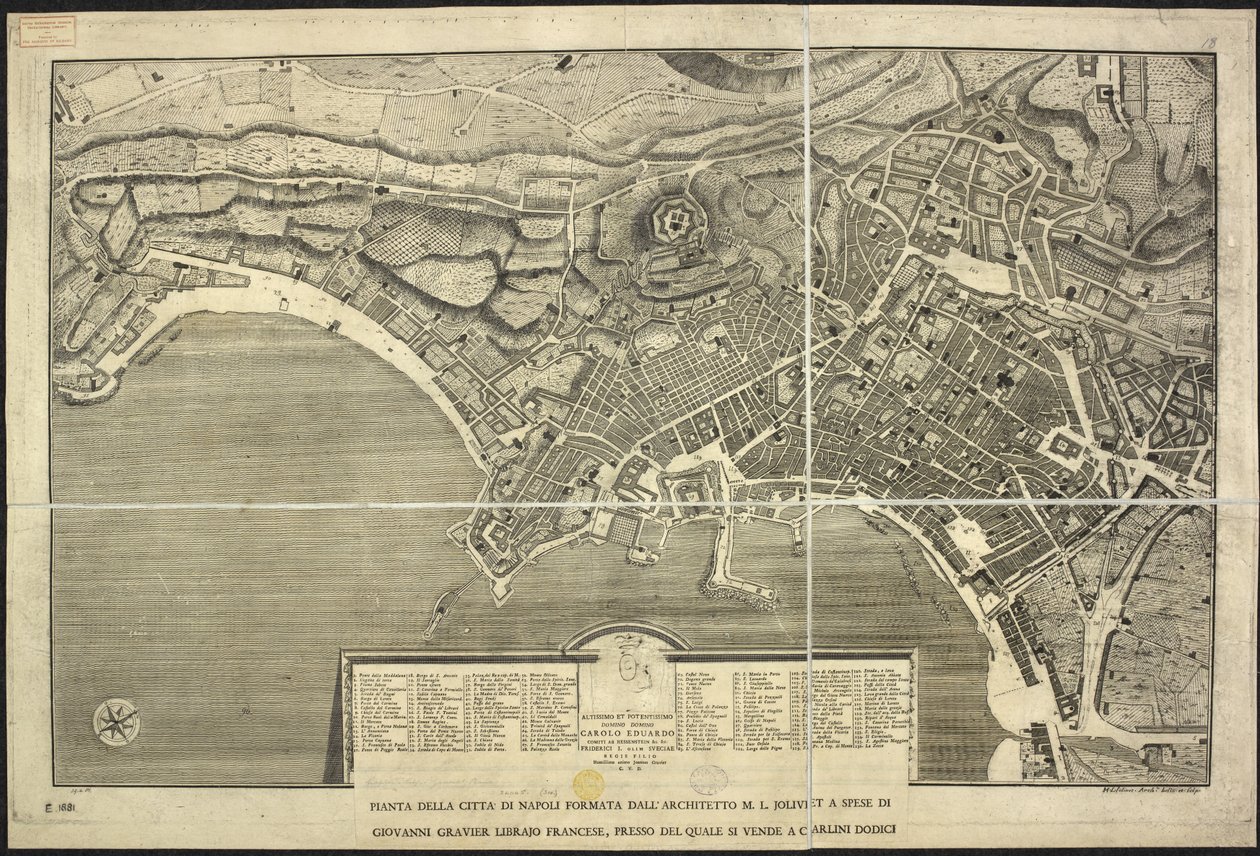 Map of Naples, Pianta della citta di Napoli ... M.L. Jolivet ... belin. [sic] et sclp. 1755 by Morise Lewes Jolivet