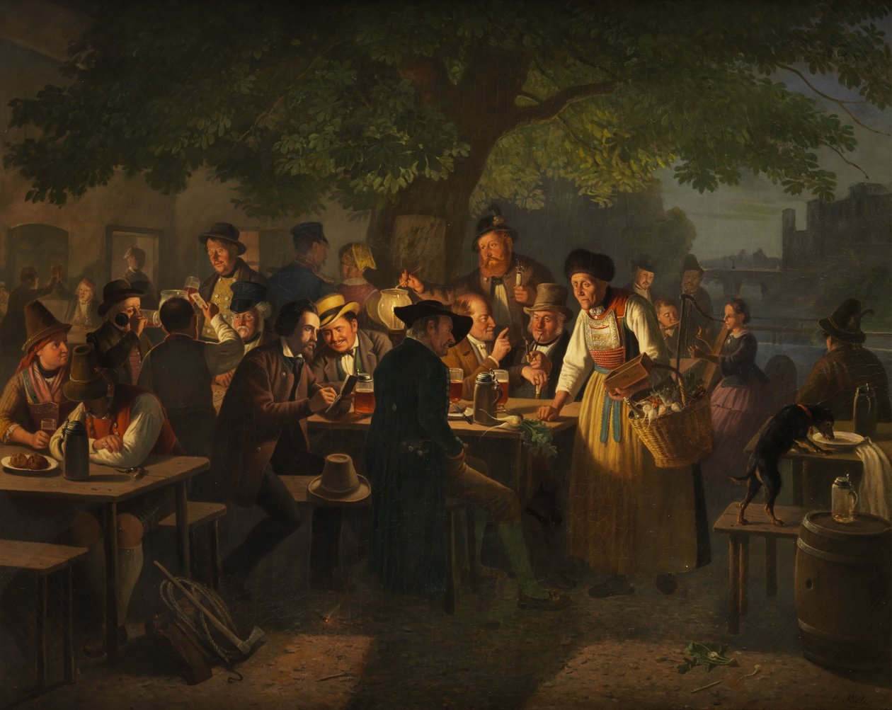 Night Beer Garden Scene with Old Radish Seller by Moritz Muller